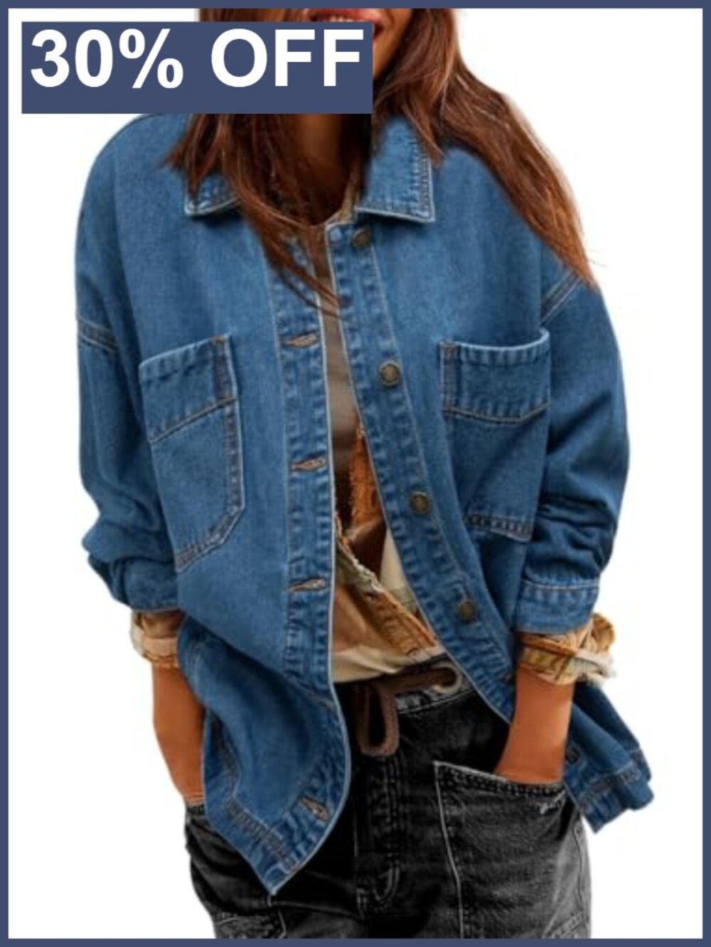 Oversized Boyfriend Denim Jacket Long Sleeve Tunic Button Down